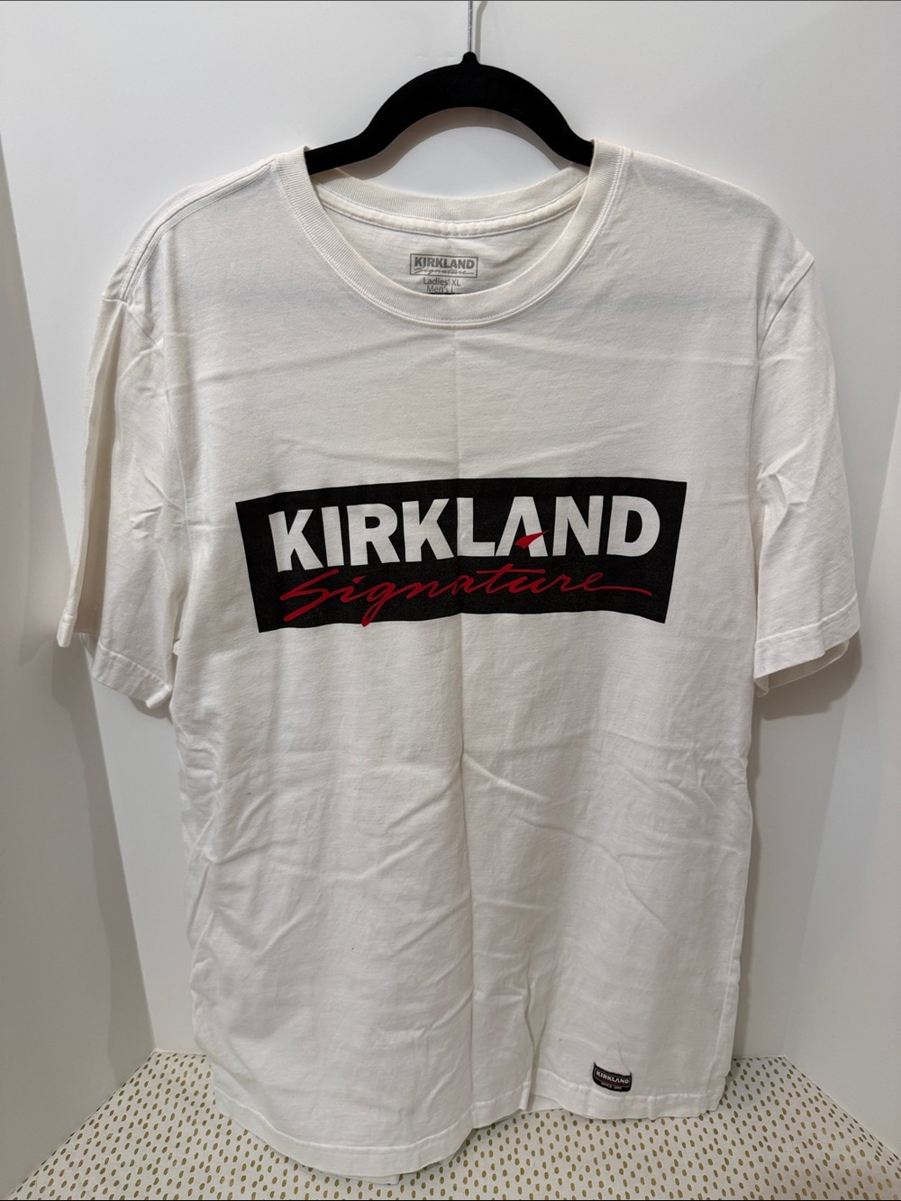 Kirkland Signature White Tee with Black and Red Logo